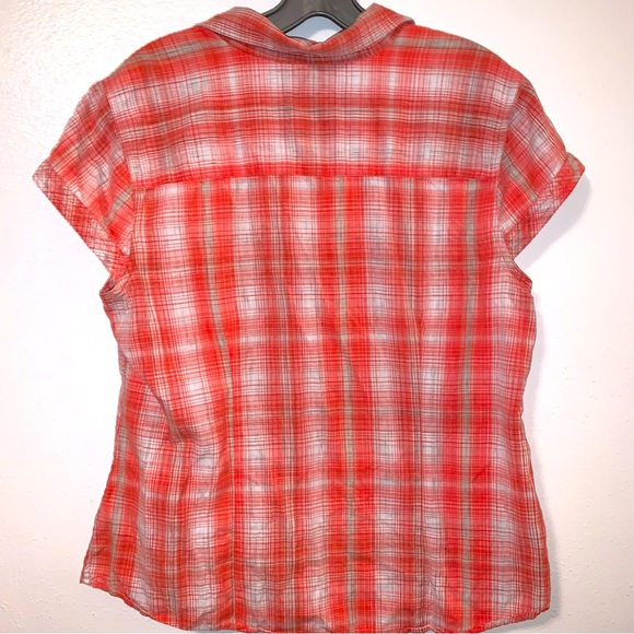Christopher & Banks Large Check Capped Sleeve Button Down Shirt - Picture 5 of 6
